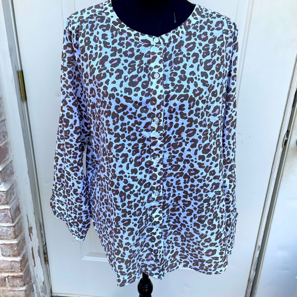 Loft Outlet, Animal pint, long sleeve, Blouse, Size M